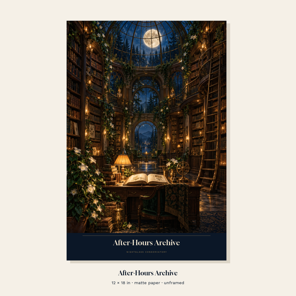 After-Hours Archive original bookish fantasy poster, 12 × 18 inches, unframed.