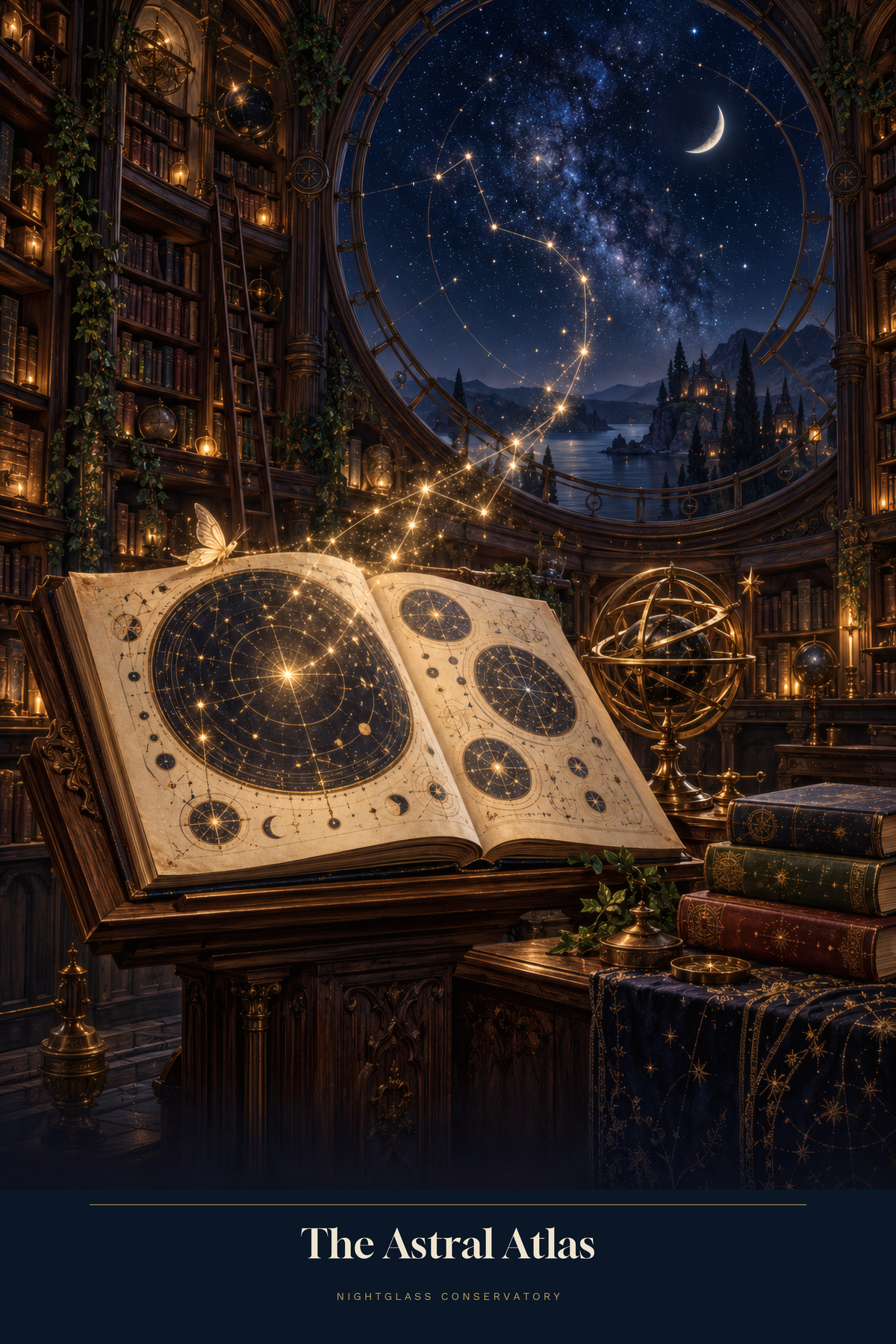 Flat artwork preview of The Astral Atlas, showing the full printed design. Unframed physical poster.