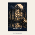 Nightglass Conservatory original moonlit glasshouse poster, unframed.